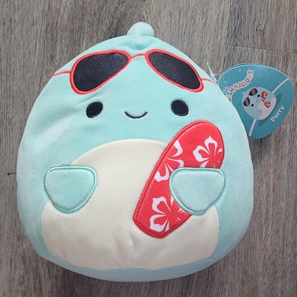 NWT Squishmallows Perry The Dolphin With Sunglasses & Surfboard 8 Inch
